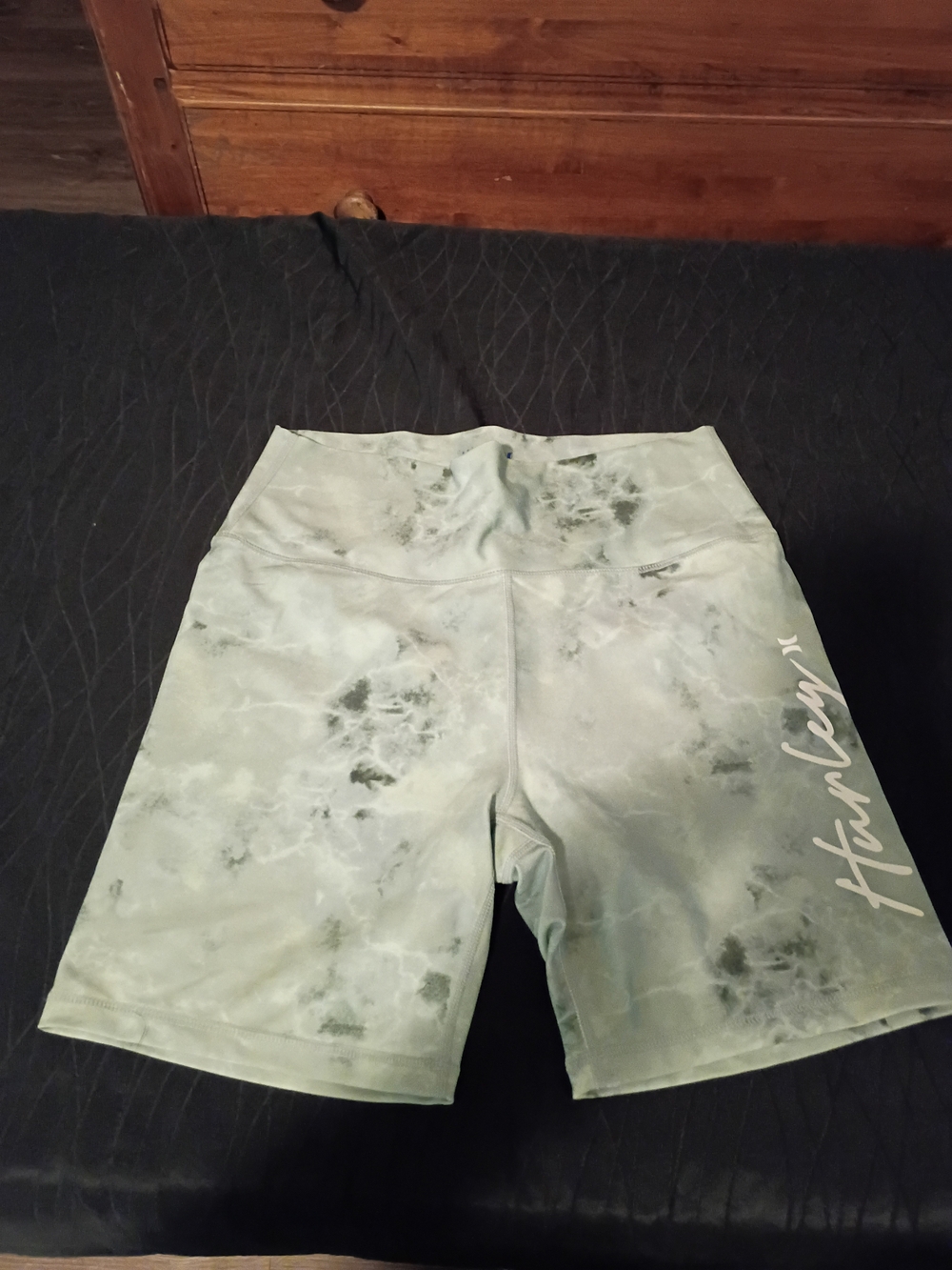 Hurley Sage Green Tie-Dye Bike Shorts with Blue Logo